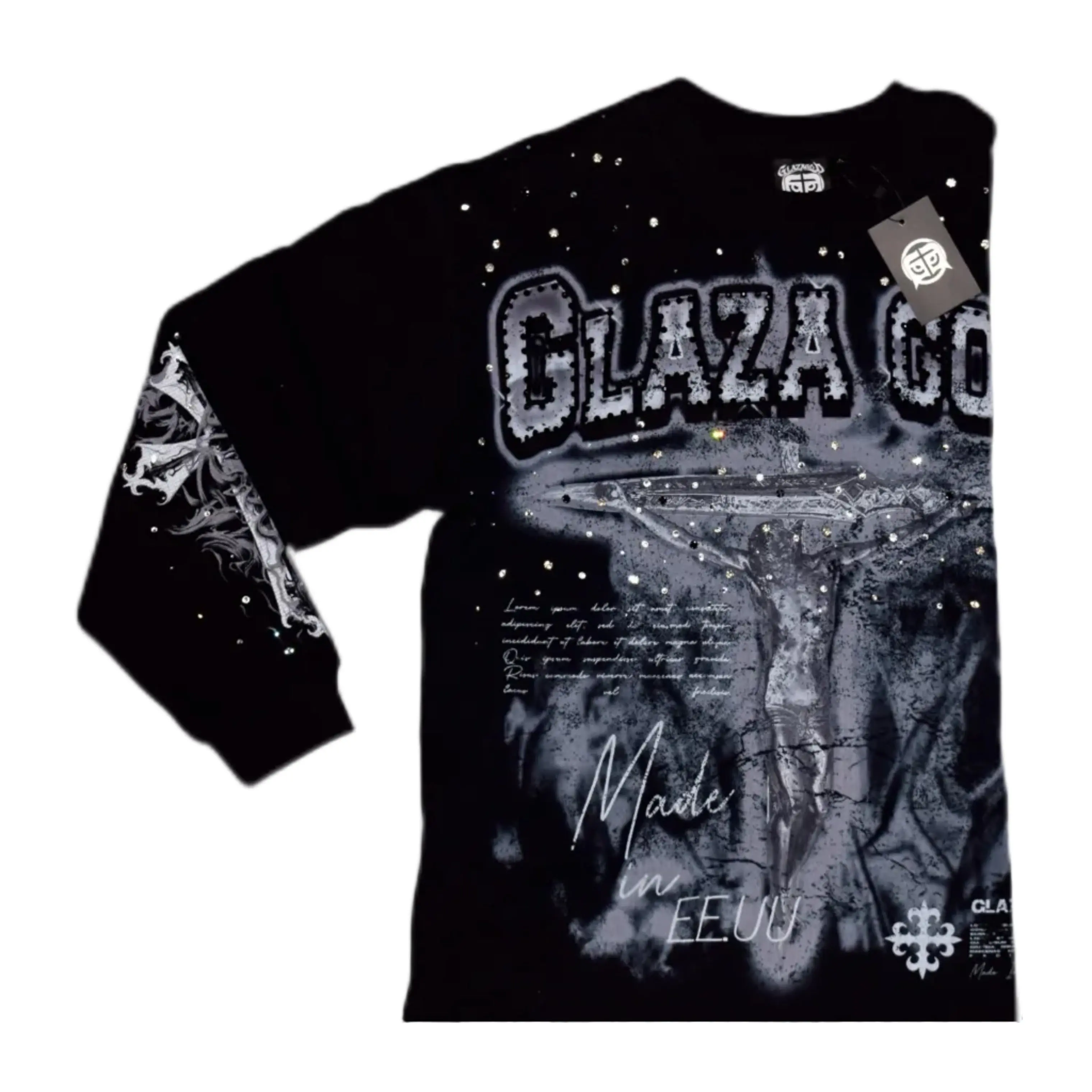 Men's Heavyweight 10oz Cotton Long Sleeve Graphic Print T-Shirt 'Suffering Vol.2' (Black) - Limited Edition (200/300 Pieces), Round Neck, Casual Fit, DTG Design, True to Size, Collector's Item, M, All-Season Menswear Top