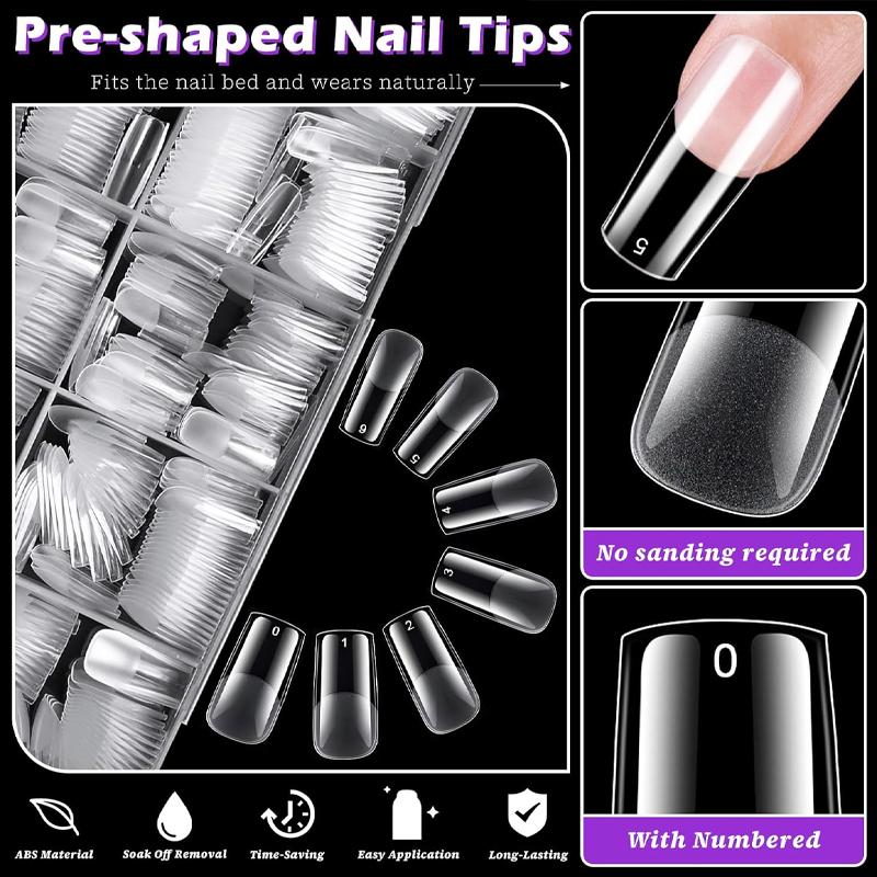 600Pcs Medium Square Nail Tips Clear Fake Nails Square Gel Nail Tips Full Cover Artificial Nails Clear Press on Nails Medium False Nail American Capsule Fingernails for Gel Nail Extension, Salon Quality Nails, Handmade Acrylic Nails