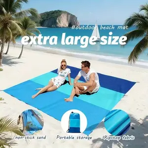 Outdoor Camping Polyester Plaid Beach Mat Waterproof Foldable Pocket Picnic Mat Sand Pad, Durable Lightweight Design Foldable Rug