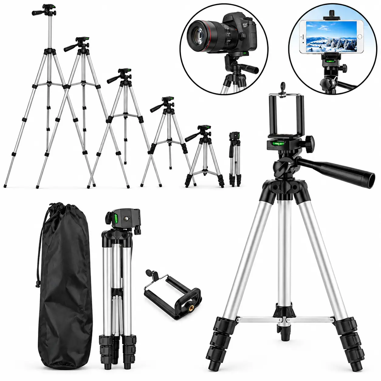 40" Camera & Phone Tripod, Lightweight Aluminum Travel Tripod with Smartphone Holder, 3-Way Pan Tilt Head, Bubble Level & Carry Bag, 5.5LB Load for iPhone Android Camera, Video, Photos & Travel