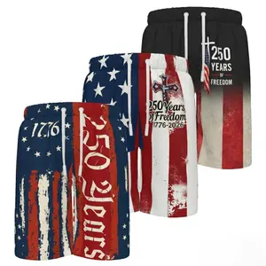 3PCS Patriotic USA Flag&Cross Men's Beach Shorts, 1776-2026 250 Years Freedom Celebration Quick-Dry Shorts with Liner, Gift for Dad