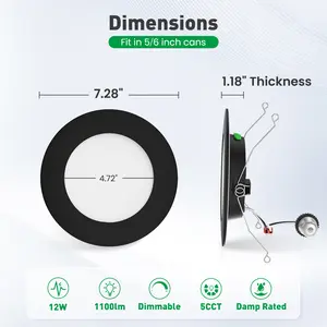 12 PACK LED Recessed Lighting Can Light Ultra Flat Damp Rated Black/White