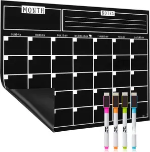 Dry Erase Calendar, 14.7 x 11.8", "Black", " Fridge Calendar with 4 Dry Erase Markers
