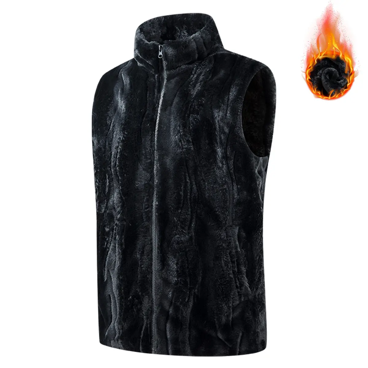 Men's Stand Collar Faux Fur Vest, Full Zip Sleeveless Plush Waistcoat, Soft Fluffy Warm Casual Outerwear for Autumn & Winter Daily and Outdoor Activities