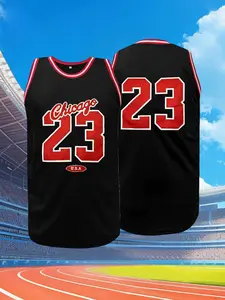 Chicago #23 Black Embroidered Basketball Jersey, V Neck Loose Fit Breathable Vest, Suitable for Outdoor Sports & Casual Wear