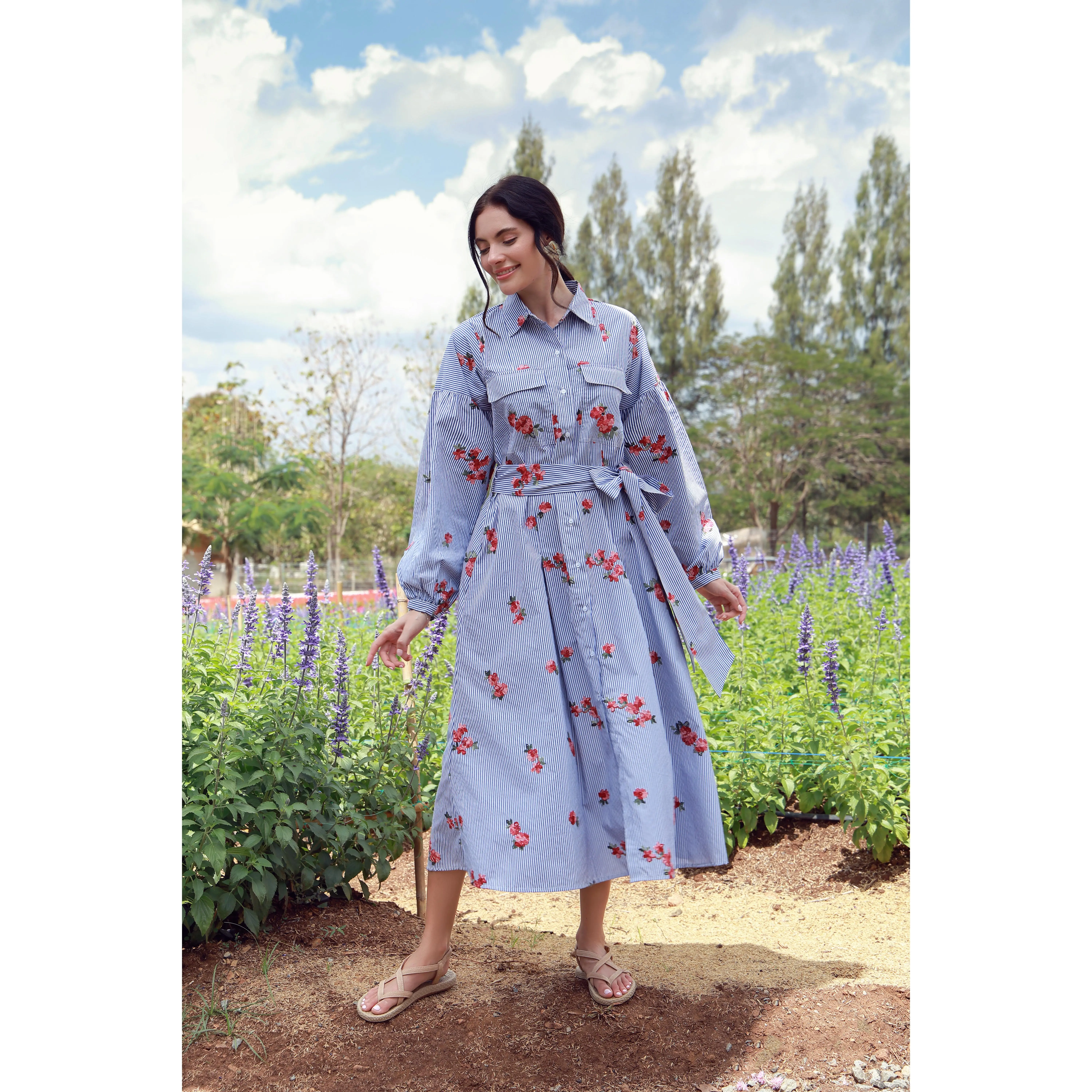 Rosette Stripes Dress