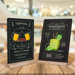 1 large 8.7x12 inch double-sided blackboard logo with base - tilted and vertical upright tabletop, detachable board with wooden base and 2-slot design, blackboard surface for restaurants, weddings