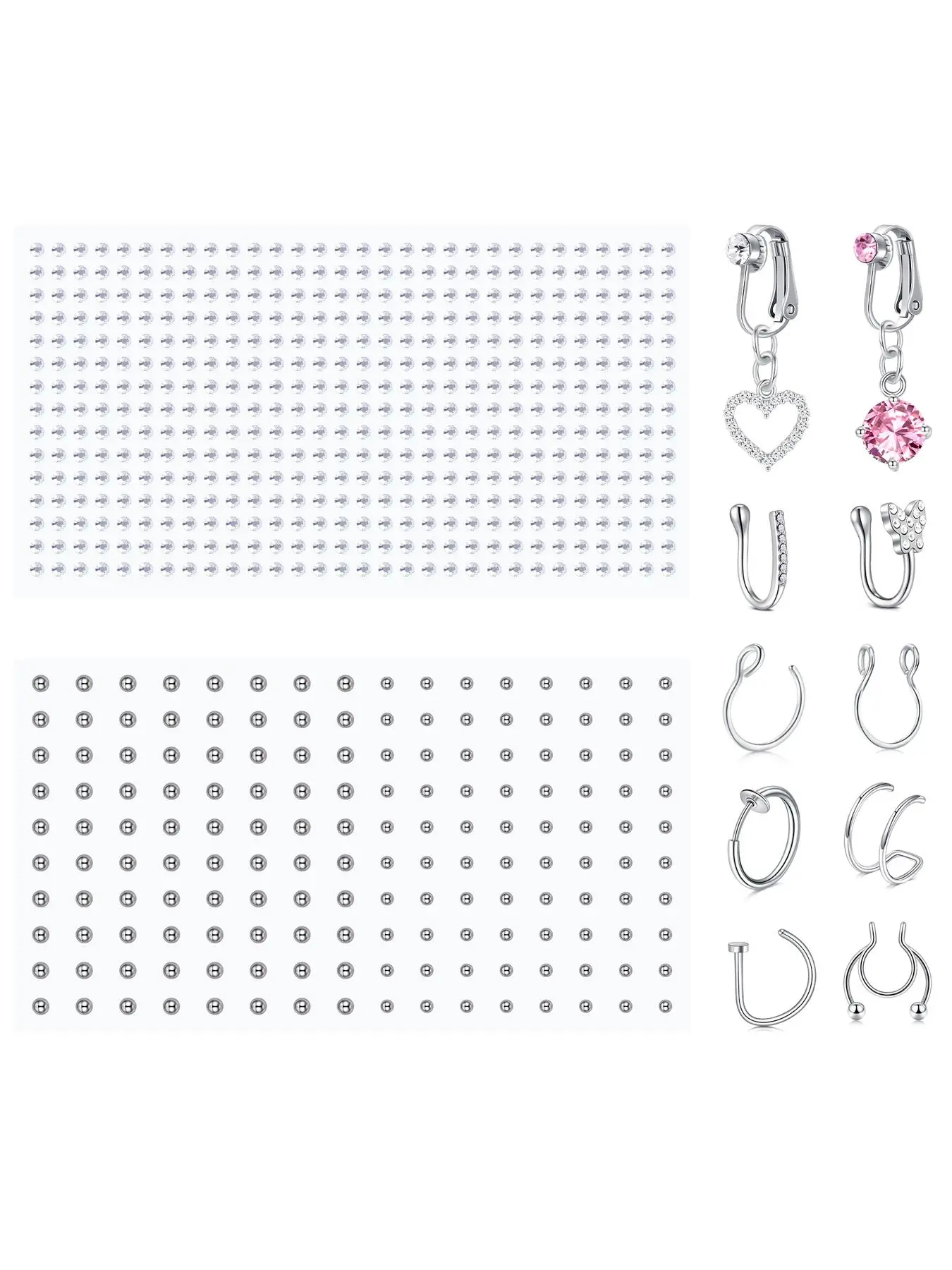 Fake Piercing Sticker Set, Fake Nose Rings Fake Belly Button Ring Stainless Steel Non-Piercing Fake Face Piercing Jewelry, Disposable Lip Nose & Eyebrow Stickers, Nose Cuff, Body Piercing Kit, Chic Body Jewelry