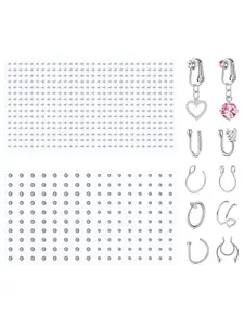 Fake Piercing Sticker Set, Fake Nose Rings Fake Belly Button Ring Stainless Steel Non-Piercing Fake Face Piercing Jewelry, Disposable Lip Nose & Eyebrow Stickers, Nose Cuff