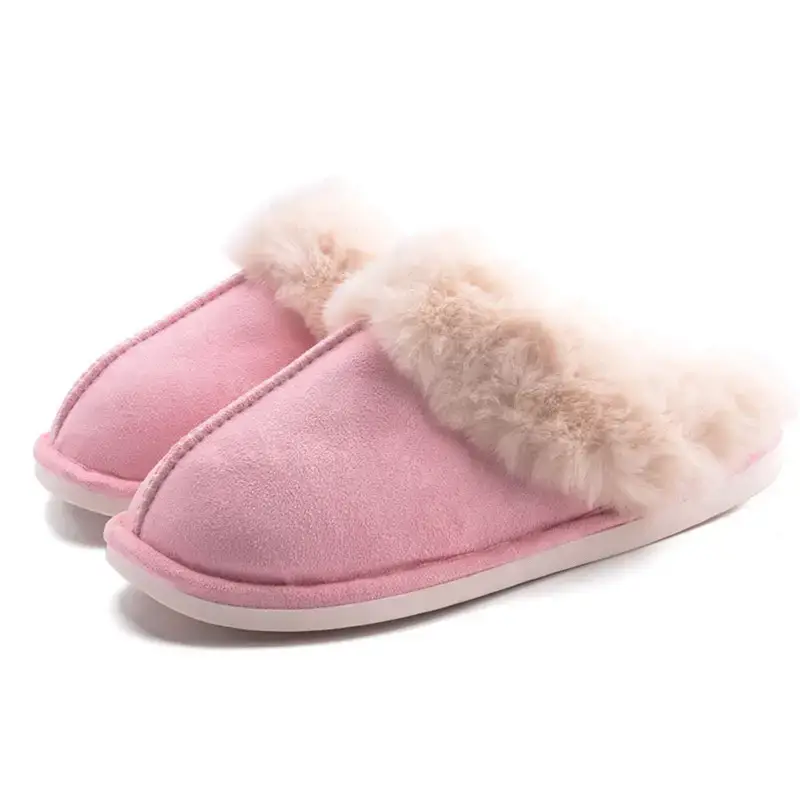 Cozy Fluff Slippers for Women - Soft Fabric Upper, Warm, Comfy, Non-Slip Rubber Sole, Indoor Outdoor Slip-On Shoes for Winter, All-Season Wear, Solid