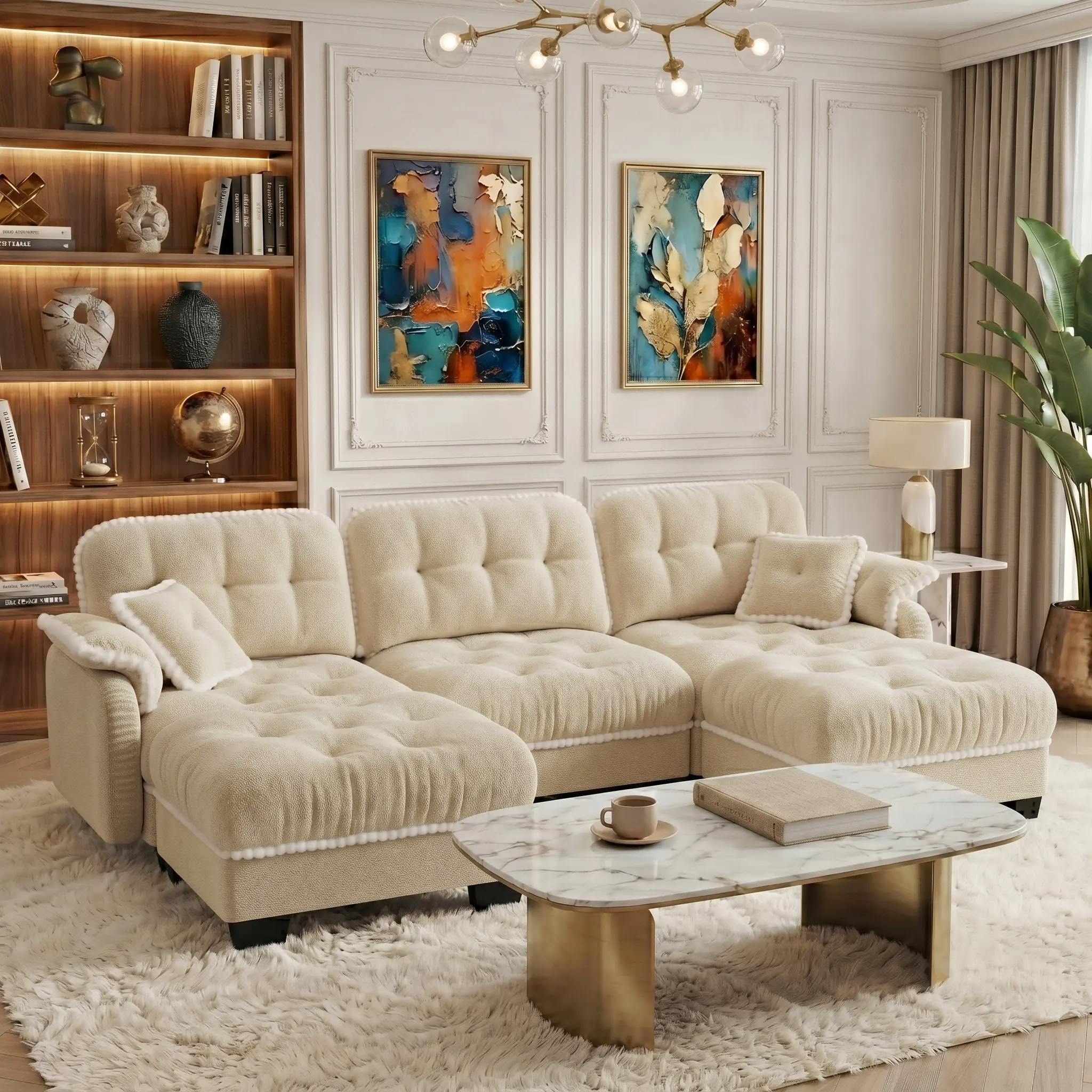 Cream Beige & 3 Seat(with 2 Ottomans)