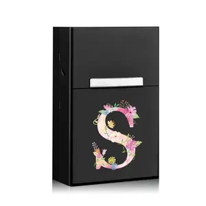 Letter Pattern Cigarette Case, Portable Metal Cigarette Case, Storage Box Holder with Magnetic Buckle, Slim Cigar Storage Container, Lighter, Flowers, Mini