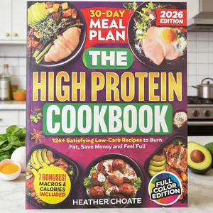 High Protein Recipes Book 2026, 124 Simple Low-Carb Recipes, 30-Day Diet Plan, Health & Fitness Cookbook, Easy Cooking Guide