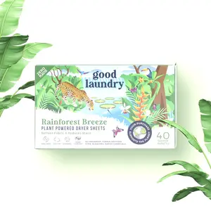 Rainforest Breeze Scented Dryer Sheets, Reduce Static, Infused with Essential Oils, No Harsh Chemicals, Biodegradable, Hypoallergenic, No Plastic