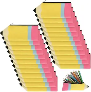 Harloon 12 Pcs Cute Pencil Case Teacher Appreciation Gift Kawaii Portable Pencil Shaped Pouch with Zipper large Capacity Stationery Organizer for School Supplies