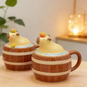 Viral Capybara Ceramic Mug with Handle & Lid, Food Grade BPA Free 3D Hand-Painted Animal Coffee Cup, Heat & Shatter Resistant, Microwave & Dishwasher Safe, Vivid Art Finish, Ideal Gift for Capybara Lovers, Perfect for Home Office Daily Use