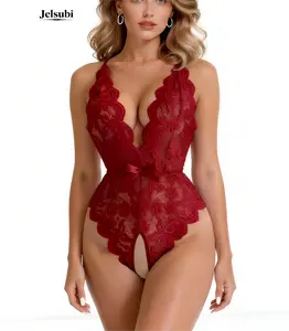 Jelsubi Women's Cut Out Translucent Floral Lace Adult lingerie set ,Sexy Breathable Adjustable Strap Open Crotch Teddy Bodysuit,Backless One Piece Crotchless Empowering Lingerie for Women,Honeymoon,Wedding,Birthday,Date Night Outfits,Valentine's Day Gift