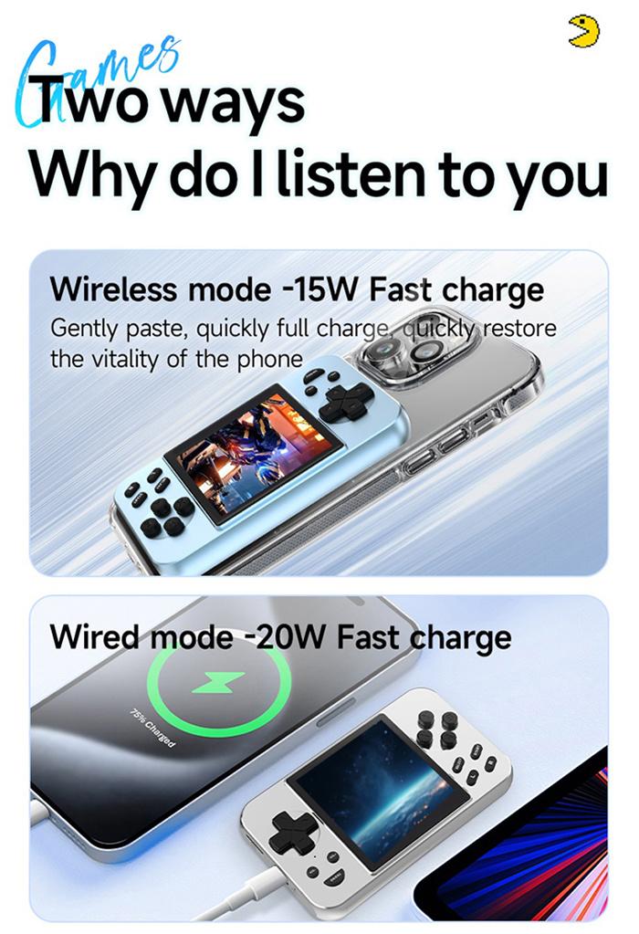 Multifunctional Game Console Power Bank, 20W Wireless Magnetic Charging, 6000+ Built-in Classic Games, MP3, MP4, Digital Photo Frame, E-book, Movie Player Best Holiday Gift.(silver)