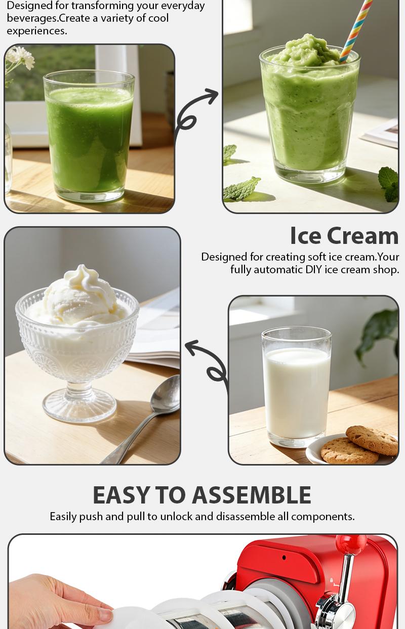 SUSTEAS Red Home Ice Blender 1.6L Capacity 6 Presets for Smoothies Milkshakes Cocktails Fine Shaved Ice for Silky Drinks