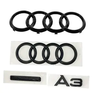 ABS 4 Ring QUATTRO Logo Black Car Hood Front Bonnet Grill Rear Trunk Emblem Logo Badge Sticker Decal For Audi A3 2010-2020