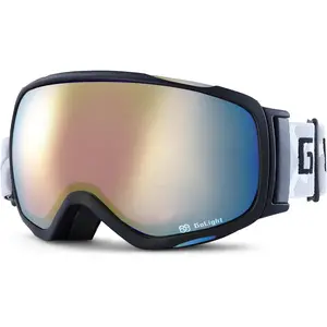 Ski Goggles, Over Glasses Ski Goggles for Men Women, Spherical Lens 100% UV Protection Anti Fog OTG Winter Snow Goggles,for Snowmobile Skiing Skating, Pink Lens + Gold Revo, YG-48