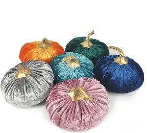 6 Pack Velvet Artificial Pumpkins Set Velvet Fabric Decoration Pumpkins Lifelike Harvest Pumpkins for Halloween Fall Harvest Festival, Thanksgiving Decoration