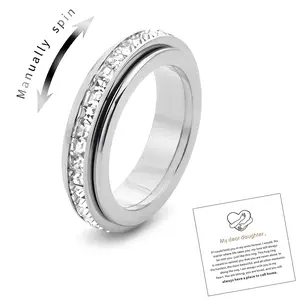 Sicbumi Anxiety Rings for Women and Men Titanium Steel Spinner Fidget Band Rings with Cubic Zirconia for Relieving Anxiety Wedding Promise Lucky Statement Rings Comfort Fit Size 5 to 12