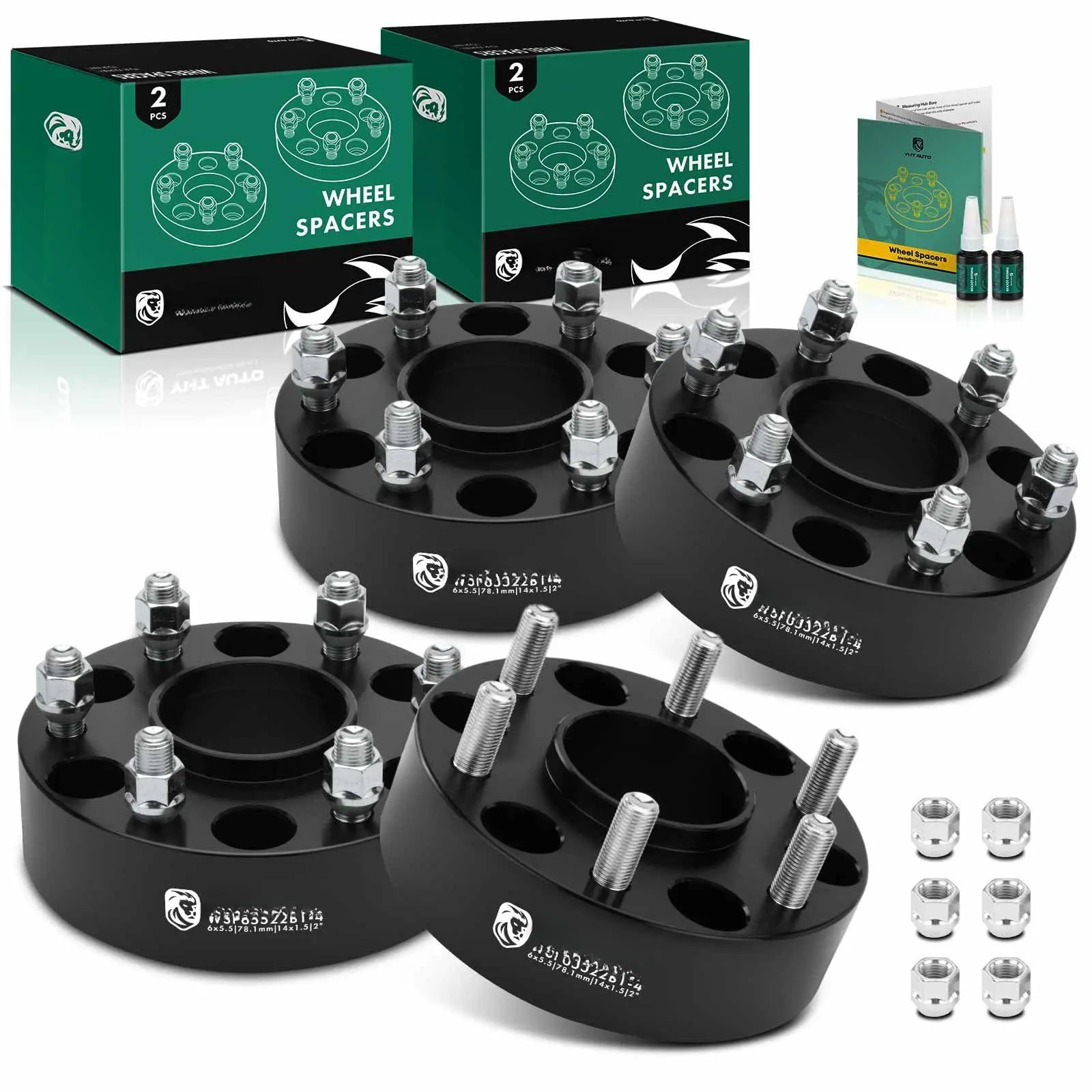 6x5.5 Hubcentric Wheel Spacers 2 Inch Fits Chevy  Gmc Cadillac Models Silverado Sierra Tahoe Yukon Forged 6x139.7mm Tire 50mm With M14x1.5 Studs 78.1mm Hub Bore 4pcs Black