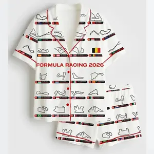 Formula Racing 2026 Track Calendar Print Satin Short Pajama Set - Women's F1 Enthusiast Sleepwear, Pajama Gifts for Her, Shorts & Pants | Custom Gift for Her | Bridesmaid Pajamas | Custom Jersey PJS