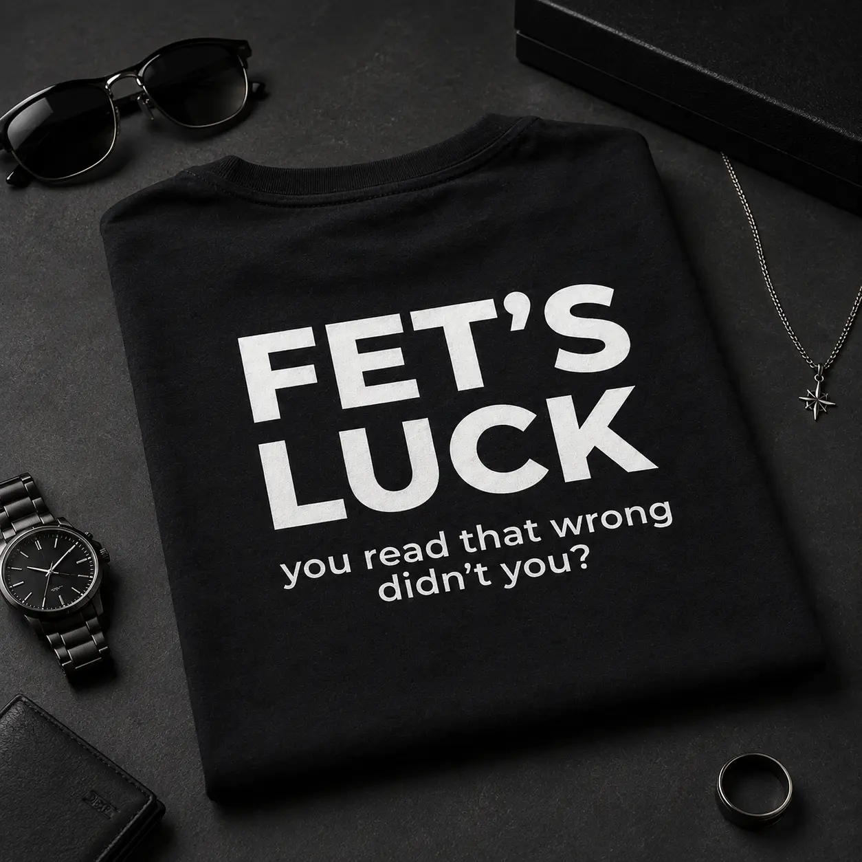 Funny Misread Sarcastic Back Print Men T‑Shirt, Fets Luck You Read That Wrong Didnt You Humor Slogan Graphic Tee, Casual Cotton Short Sleeve Novelty T‑Shirt