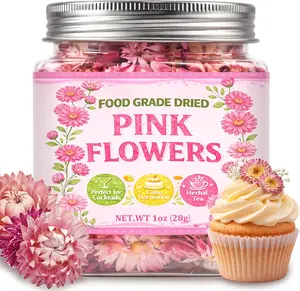 50+ Edible Dried Flowers for Cake Decorations - Food Grade Dried Pink Strawflower Blooms for Cocktail Garnish & Cupcakes, Drink Toppers, DIY Crafts