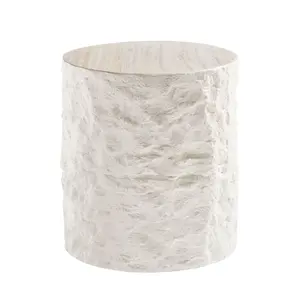15.75 Inch Side Table, Round Fiberglass Coffee Table for Living Room, Bedroom, Modern Design Imitation Stone End Table for Apartment, No Need Assembly, Beige