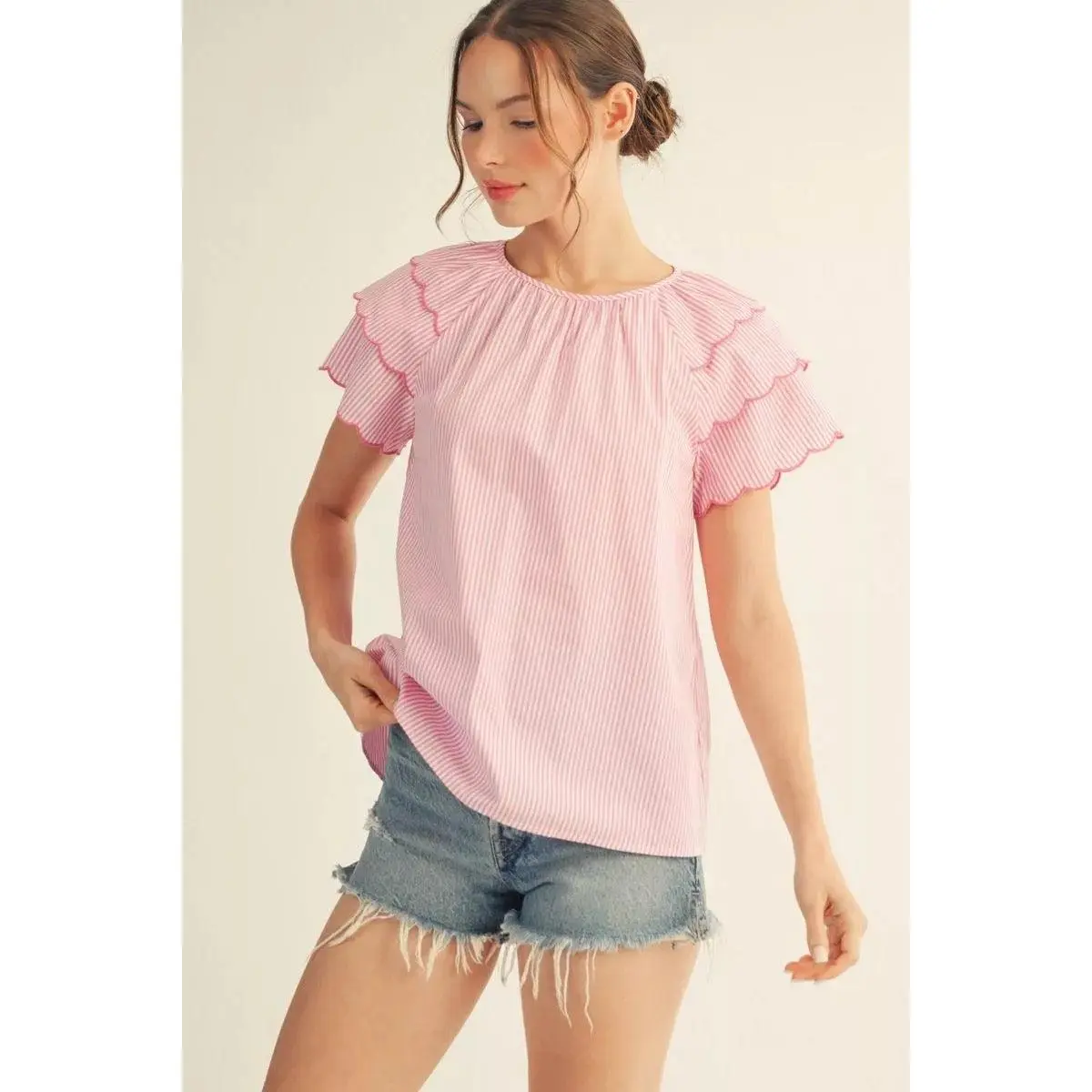 Jodifl Pink Ruffle Sleeveless Top