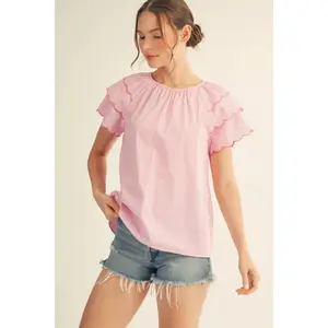 Jodifl Pink Ruffle Sleeveless Top