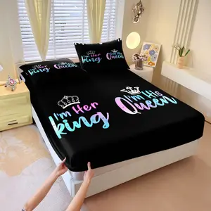 Colorful, trendy graffiti-inspired printed fitted sheet set,Includes 1 Fitted Sheet & 2 Pillowcases without Filler,Features gradient-colored text,Perfect gift for your partner,Creates a romantic atmosphere,A great addition to your home decor.