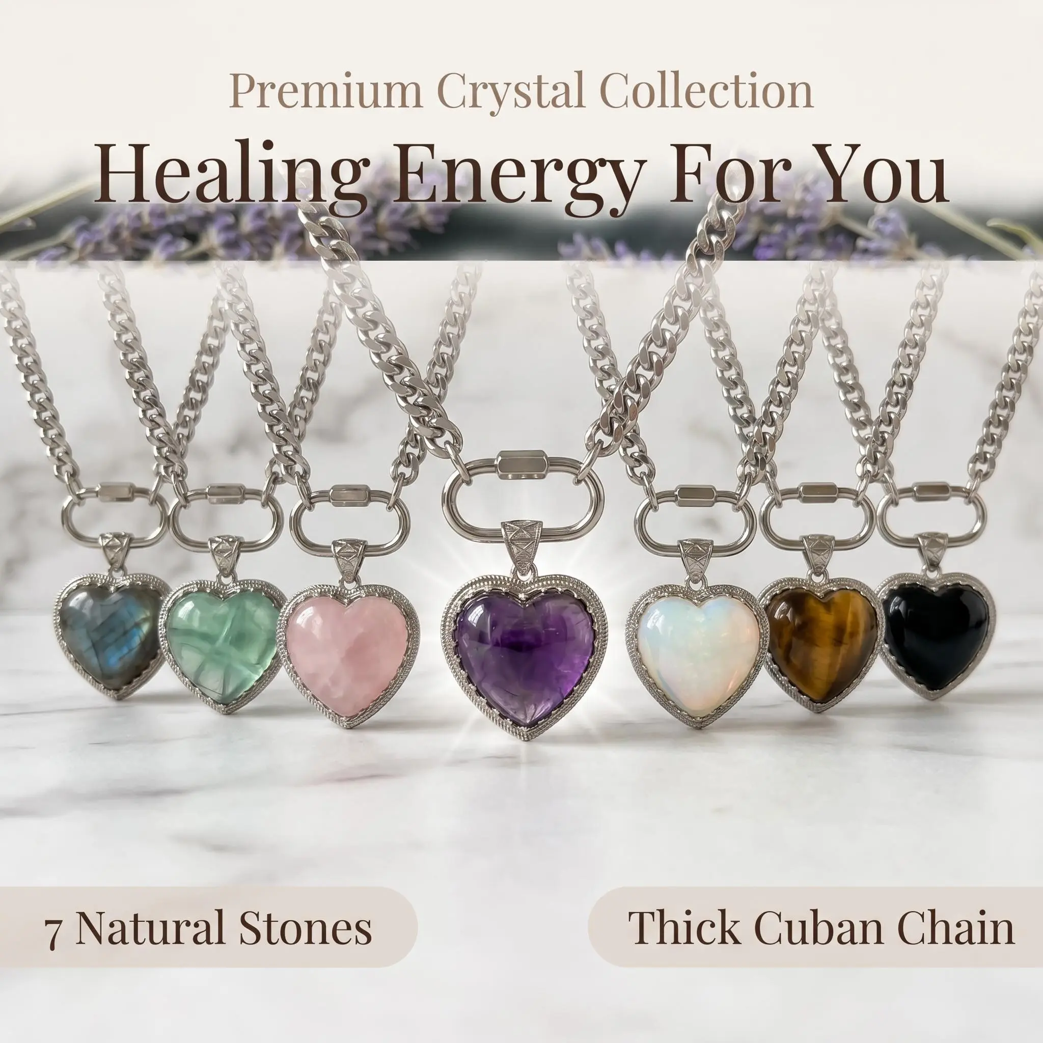 Stainless Steel Thick Chain Necklace with Rose Quartz & Obsidian, 20-in Crystal Jewelry for Adults, Ideal for Gifting & Jewelry Stacks, Meaningful Gifts