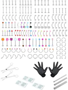 150pcs Professional Piercing Kit Stainless Steel 20G 14G 16G Lip Cartilage Tongue Eyebrow Body Belly Button Ring Piercing Jewelry Piercing Tools