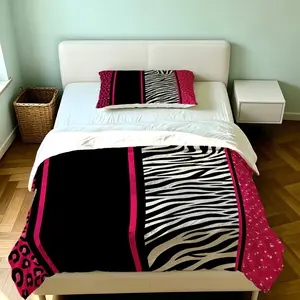 2/3Pcs Hot Pink Leopard Print Duvet Cover Set, Multiple Styles, Soft, Comfortable, Skin-Friendly and Breathable, Bedding Suitable for Bedroom, Suitable for All People, Ideal Gift Choice (Without Filler and Pillow Insert)