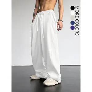 Men’s solid-color drawstring waist sweatpants, casual comfortable loose-fit jogger pants for daily wear, men’s trousers for all seasons, casual trousers