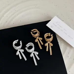 [Simple Bow Earrings] Pure color bow ear clip niche creative versatile simple stacking high-end design temperament ear bone clip birthday gift