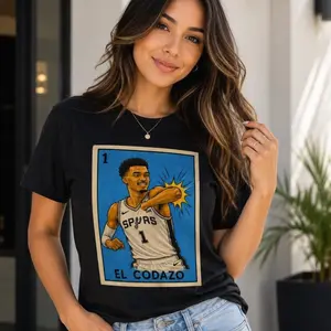 Crazy Hispanic El Codazo Wemby Basketball Player TShirt Spurs Lotería Style Graphic Tee Retro Sports Fan Shirt Vintage Inspired Unisex Tee E3F