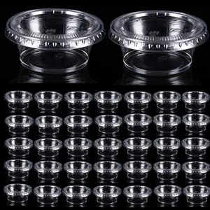 400 Pack 0.5 Oz Disposable Portion Sauce Cups with Lids, Clear Condiment Containers with Lids, Jello Shot Souffle Cups, Sampling Tasting Cups for for Parties and Events, Communion