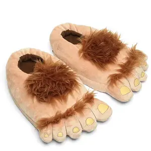Creative Hobbit Plush Cotton Slippers for Men Large Size Home Daily Use Gift Pack Thick Sole New Style Warm Furry Adventure Feet Comfortable Fit U.S. Men's 8 Ladies' 10