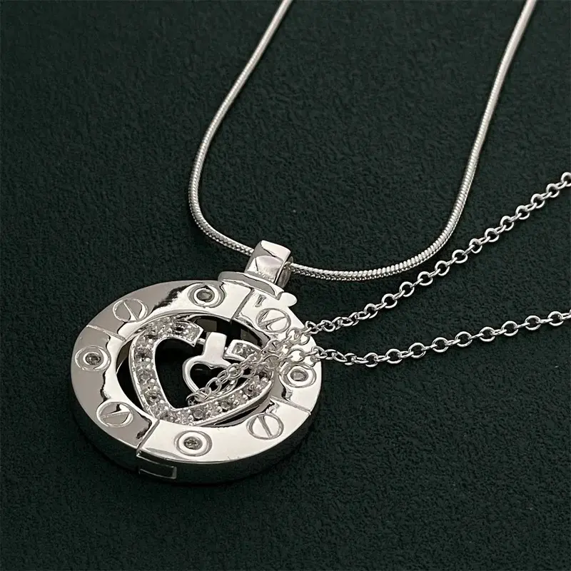 Andara 46CM silver color fashion couple stairway to heaven pendant necklace men and women hot selling jewelry engagement gift Moissanite Dark Love