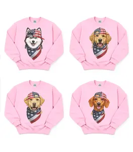 Dogs Patriotic Graphic Sweatshirt Light Pink & Irish Green – 25 Cute Dogs Wearing American Flag Hats