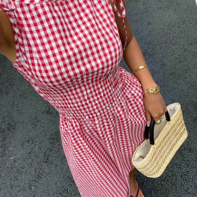 Women's Plaid Dress, Fashionable Grid Pattern, Slim-Fitting Long Dress, Perfect for Parties and Daily Casual Occasions, Party Ready, Stylish Women's Clothing