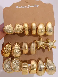 Women's Geometric Earrings Set, 9 Pairs Irregular Design, Fashionable & Versatile, Earring Stacking Set, Perfect for Commuting, Unique High-End Style, Trendy Fashionable Accessories