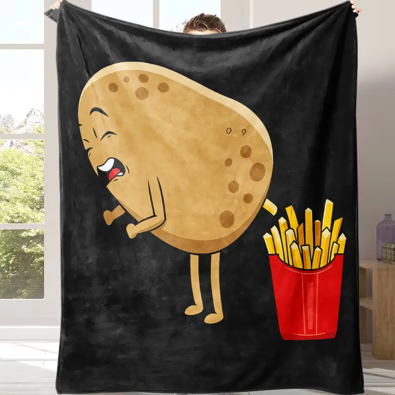 On Sale: Fun French Fry Pattern Blanket - Warm, Comfortable, Lightweight Personalized 2-Sided All-Season Nap Blanket for Office, Travel - Ideal Gift for Kids, Personalized Blankets, 2 Sided Blankets