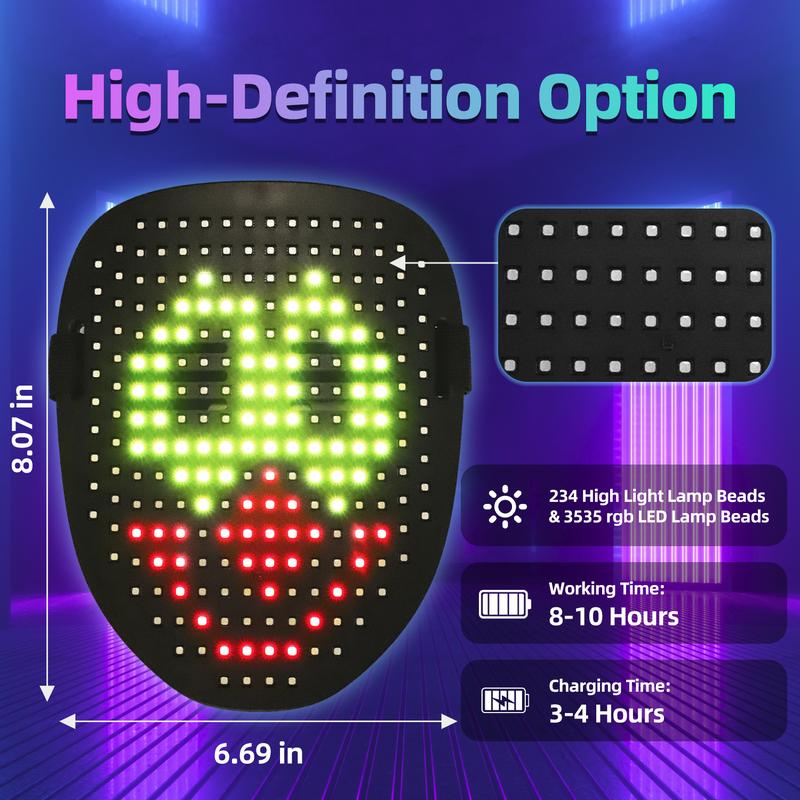LED Mask, Light Up Mask with Gesture Sensing, Unisex LED Halloween , Christmas Mask with 50 Patterns Glow, Costume Cosplay Party Masquerade ｜ Halloween Gift ｜