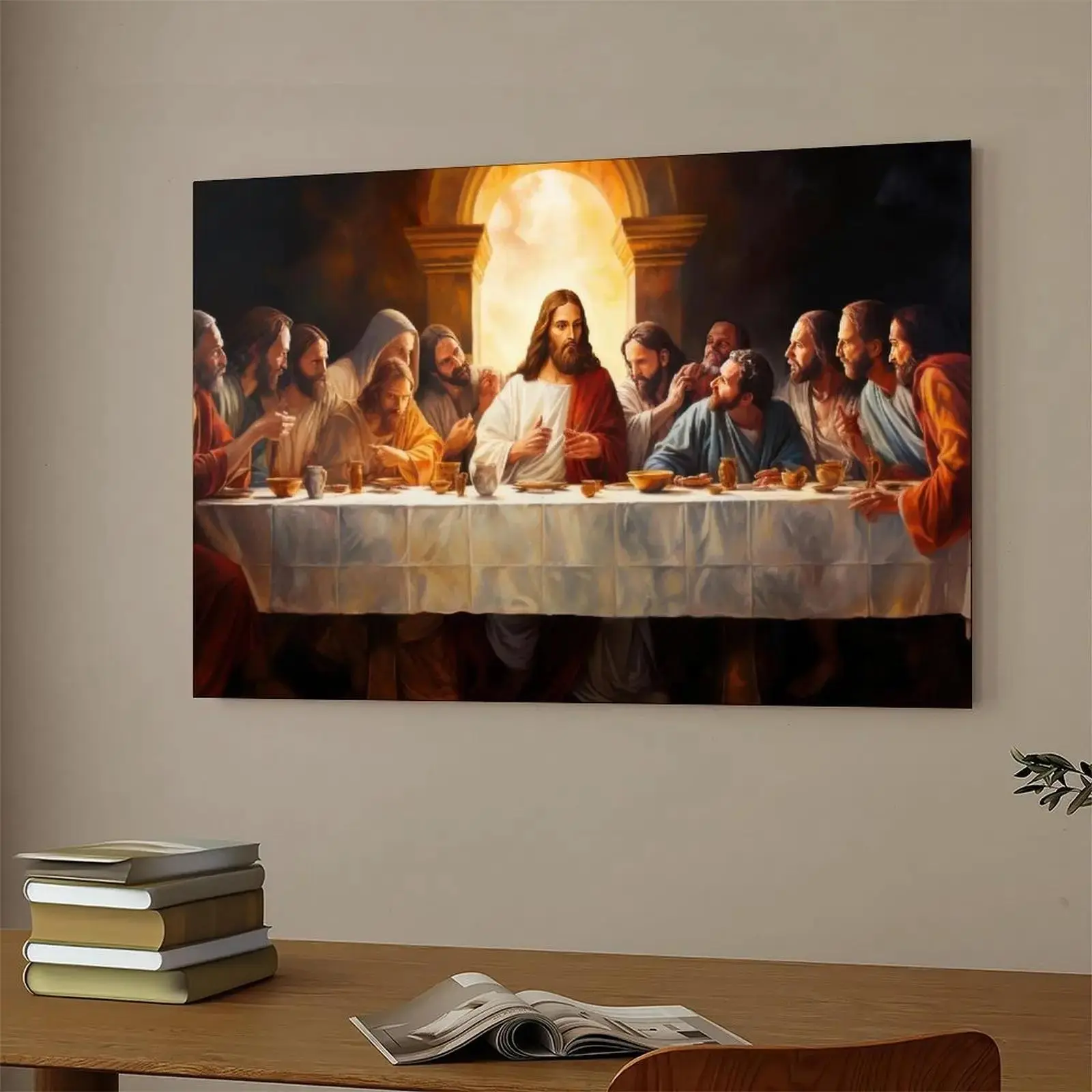 Artistic Last Supper Canvas Wall Art - Jesus and Disciples Religious Print, Aesthetic Christian Wall Decor, Room Decoration for Living Room, Home Supplies for Bedroom